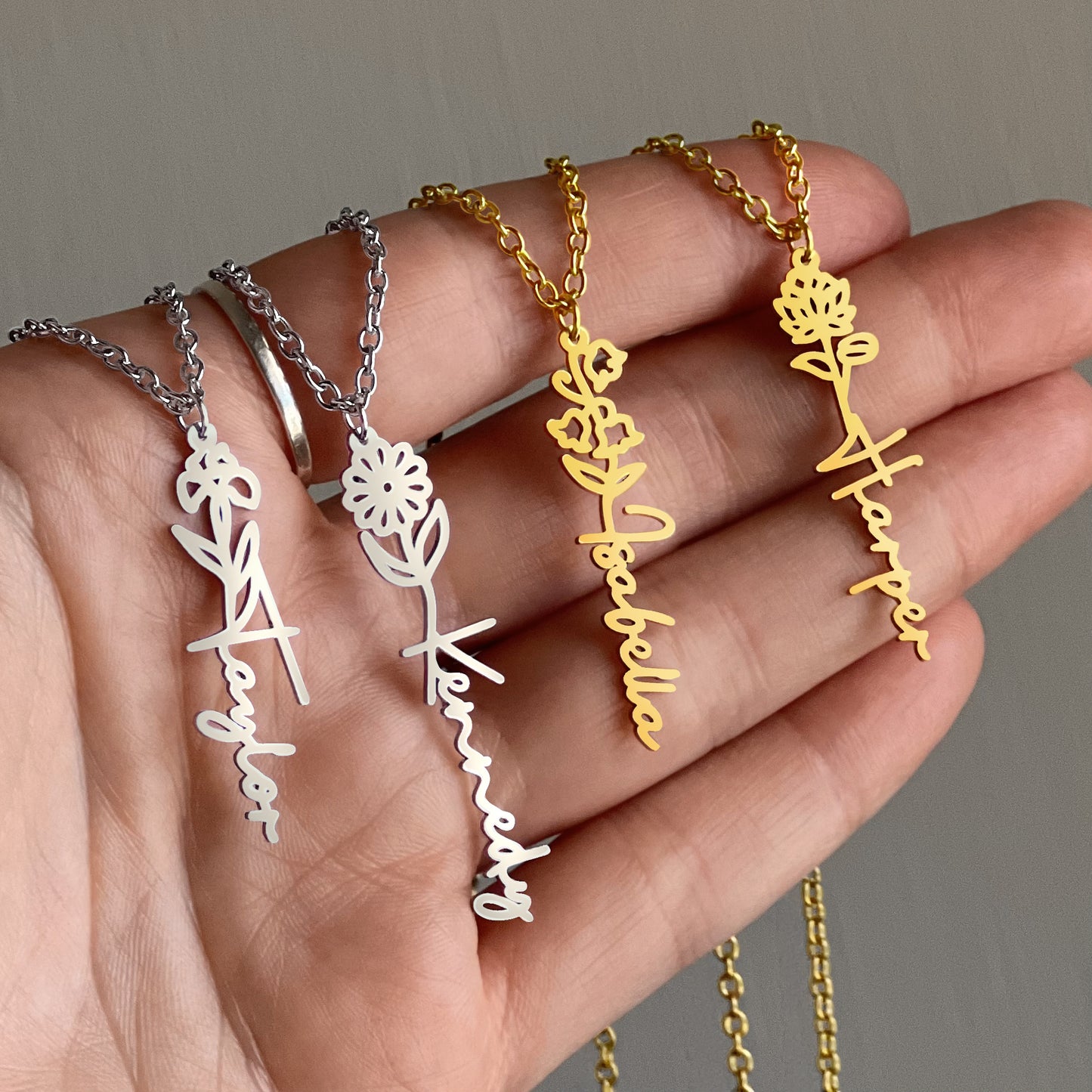Birth Month Flower Name Necklace