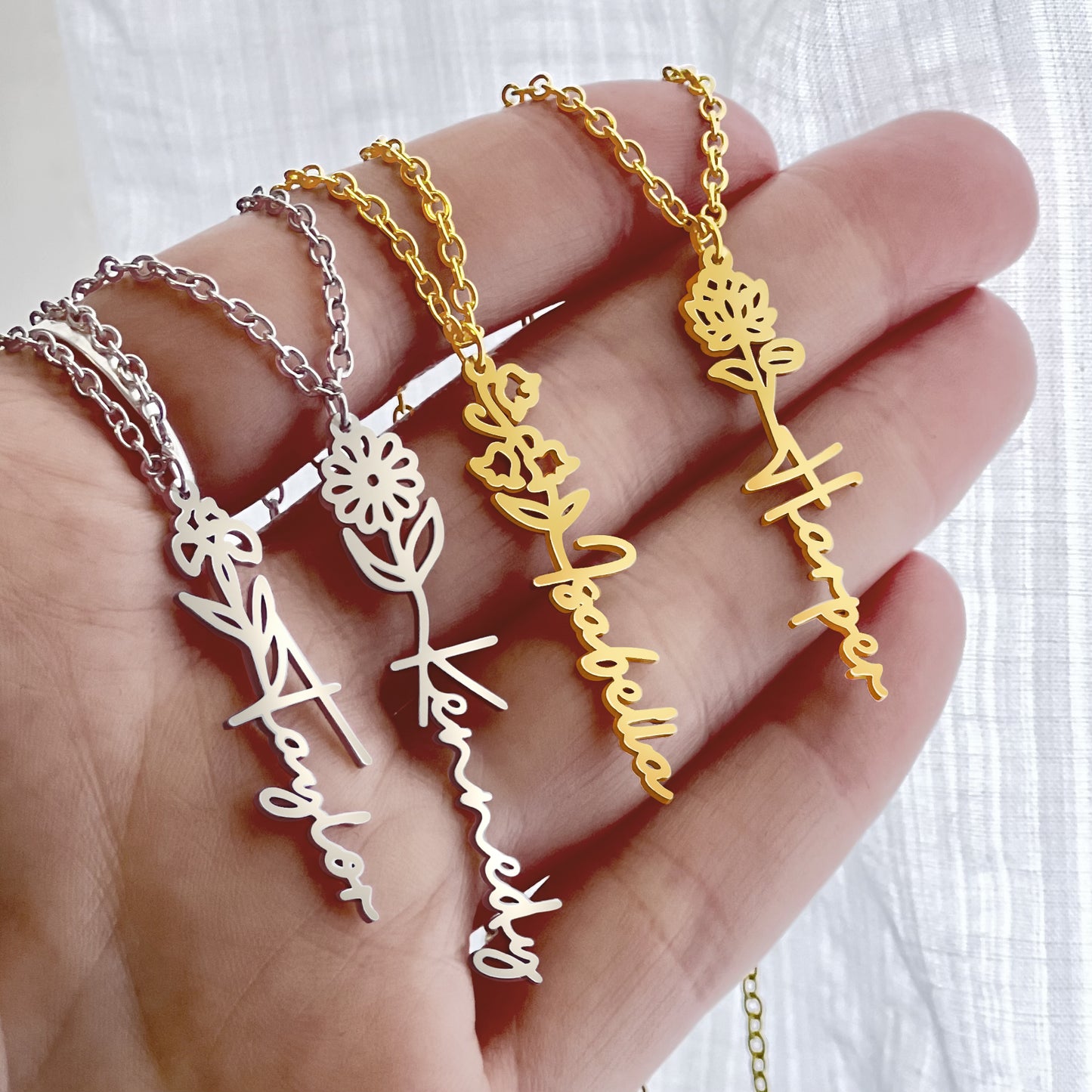 Birth Month Flower Name Necklace